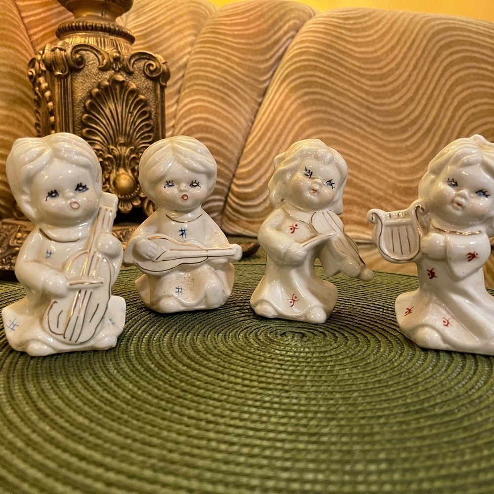 Vintage Christmas Angel Musician Set Vintage Kitsch Porcelain Angels